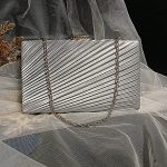 Silver Grey Textured Party Clutch with Chain Strap