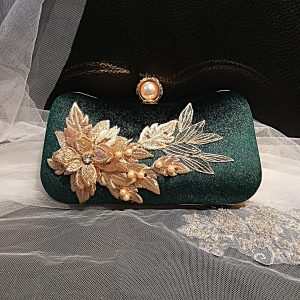 Elegant Evening Clutch with Pearl and Leaf Appliqué