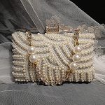 Ivory Occasion Clutch with Embellished Pearl and Crystal Details