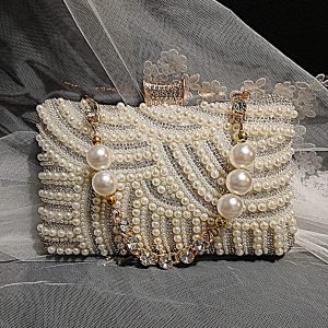 Ivory Occasion Clutch with Embellished Pearl and Crystal Details