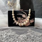 Black Glitter Party Handbag with Embroidered Floral Detail