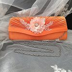 Elegant Orange Envelope Handbag with Lace Flower Detail