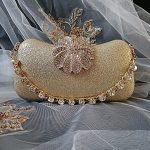 Gold Occasion Clutch with Rhinestone Floral Accent