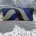 Blue Crystal Wave Clutch Bag with Chain Strap