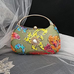 Matcha Green Sequin Floral Top Handle Bag