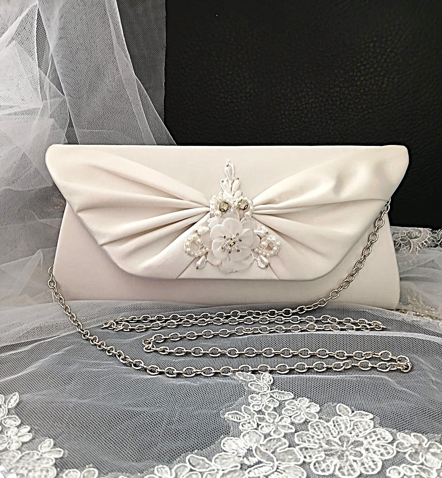 Ivory Occasion Handbag with Draped Flap Detail