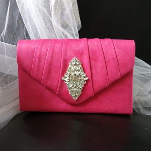 Fuchsia Satin-Inspired Party Handbag with Embellished Accent