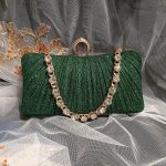 Forest Green Glitter Clutch Bag with Crystal Chain