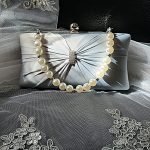 Silver Pleated Party Handbag with Crystal Accent