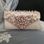 Champagne Beaded Envelope Clutch Bag