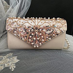 Champagne Beaded Envelope Clutch Bag