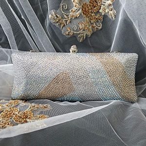 Silver Slim Occasion Clutch with Sparkling Crystal Finish