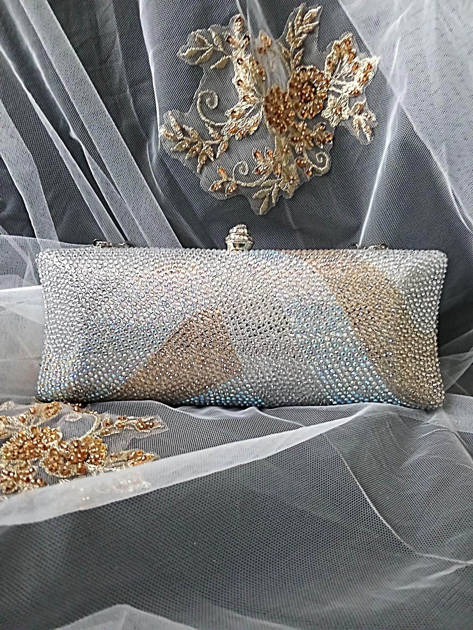 Silver Slim Occasion Clutch with Sparkling Crystal Finish