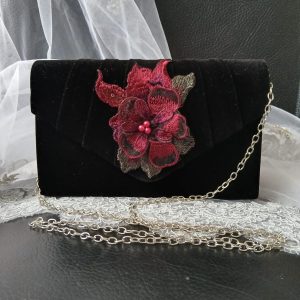 Black Floral Embellished Envelope Clutch Bag